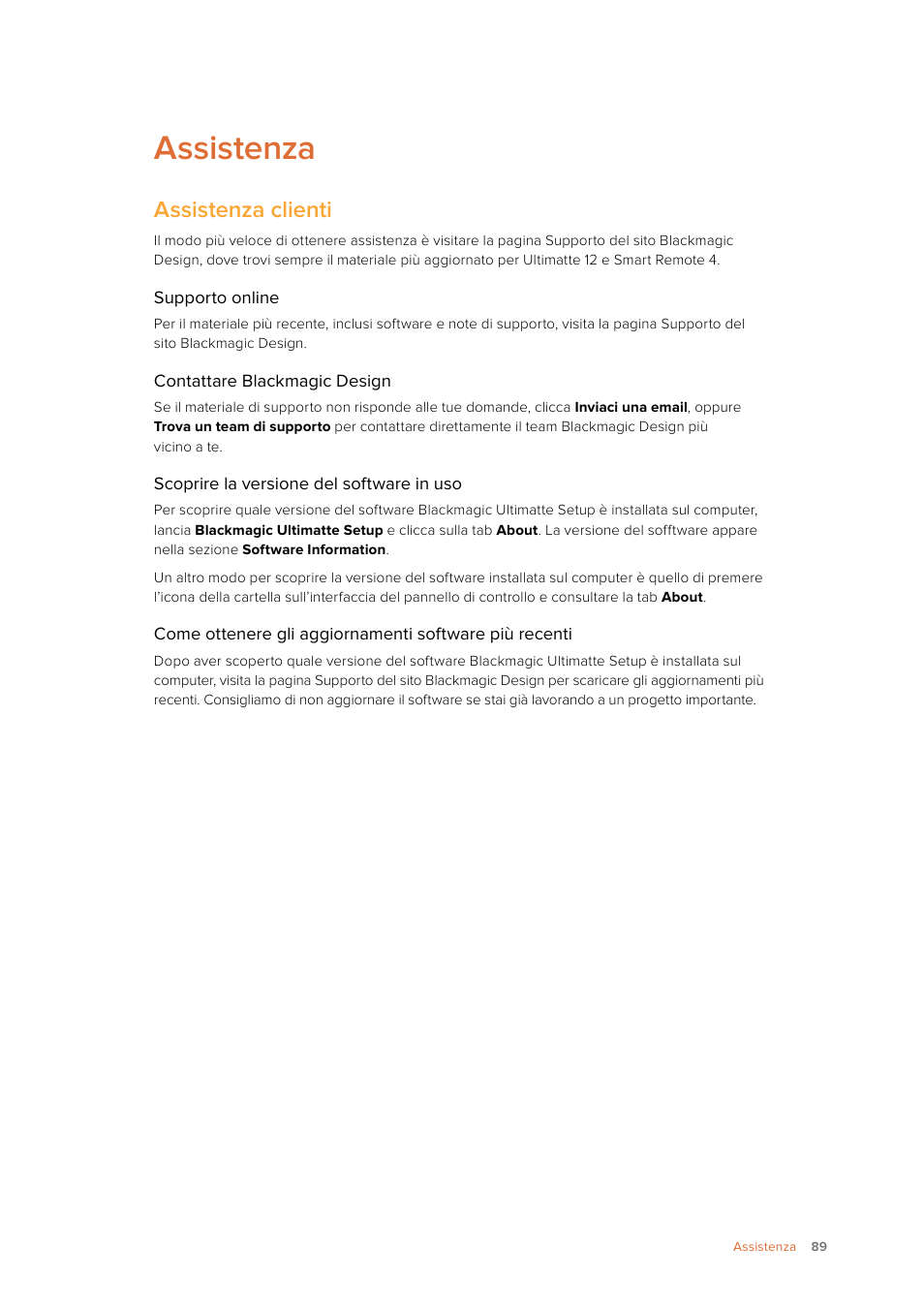 Assistenza, Assistenza clienti | Blackmagic Design Ultimatte SmRemote 4 User Manual | Page 89 / 111