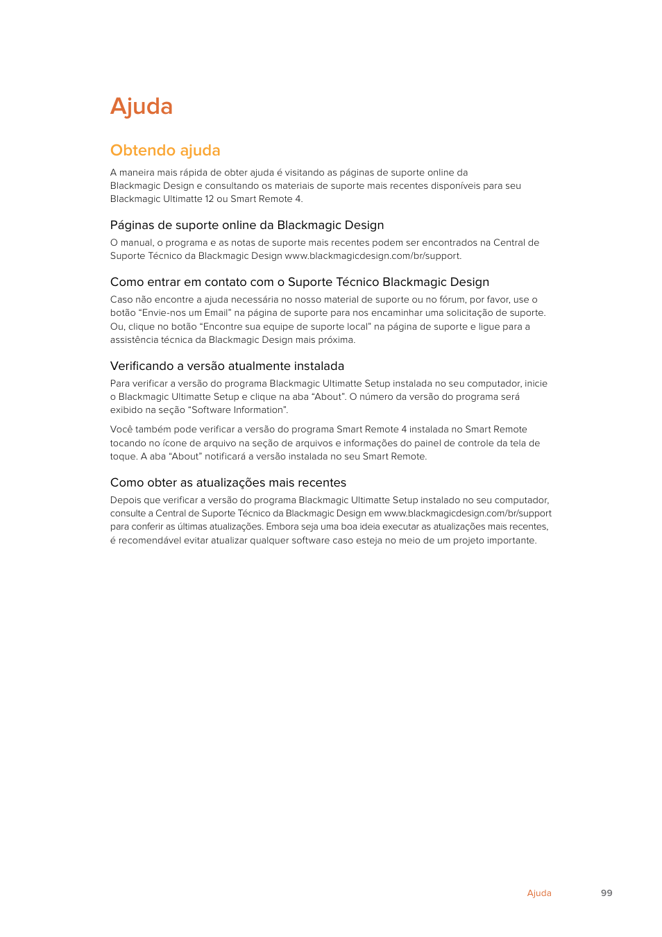 Ajuda, Obtendo ajuda | Blackmagic Design Ultimatte SmRemote 4 User Manual | Page 99 / 111