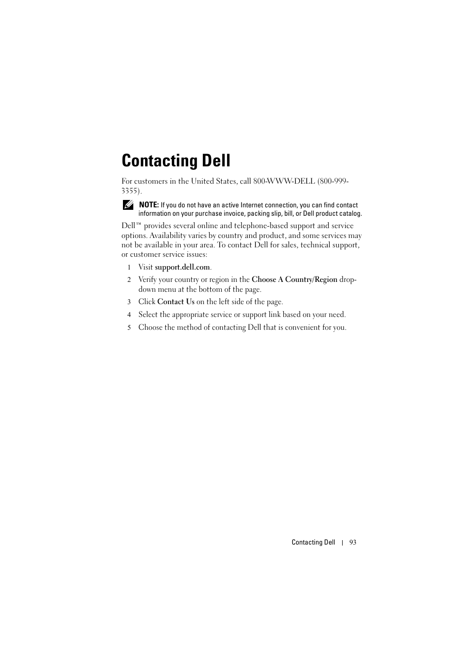 Contacting dell | Dell S300w User Manual | Page 93 / 99