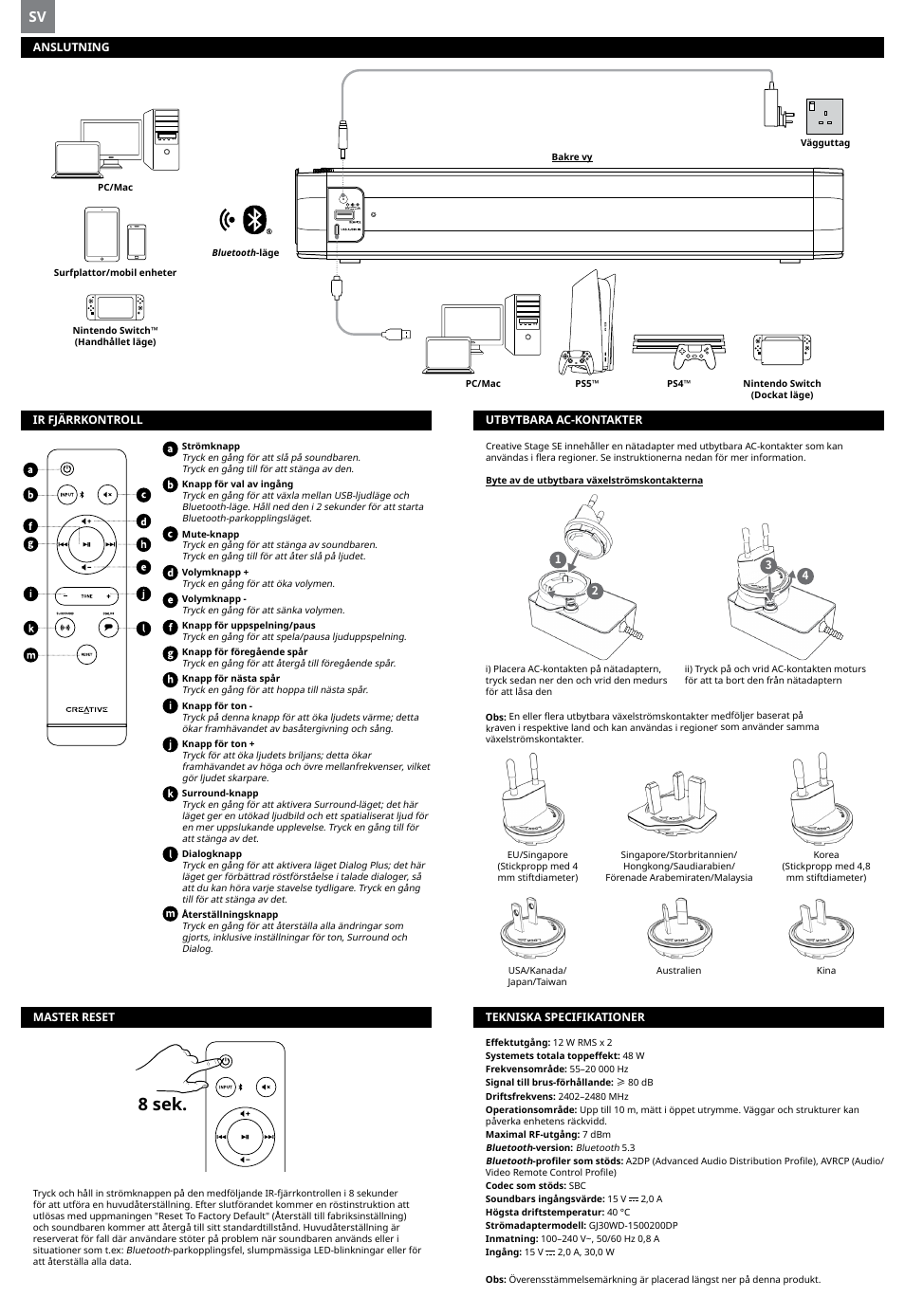 8 sek | Creative Labs Creative Stage SE Wireless Bluetooth & USB Under Monitor Soundbar User Manual | Page 19 / 37