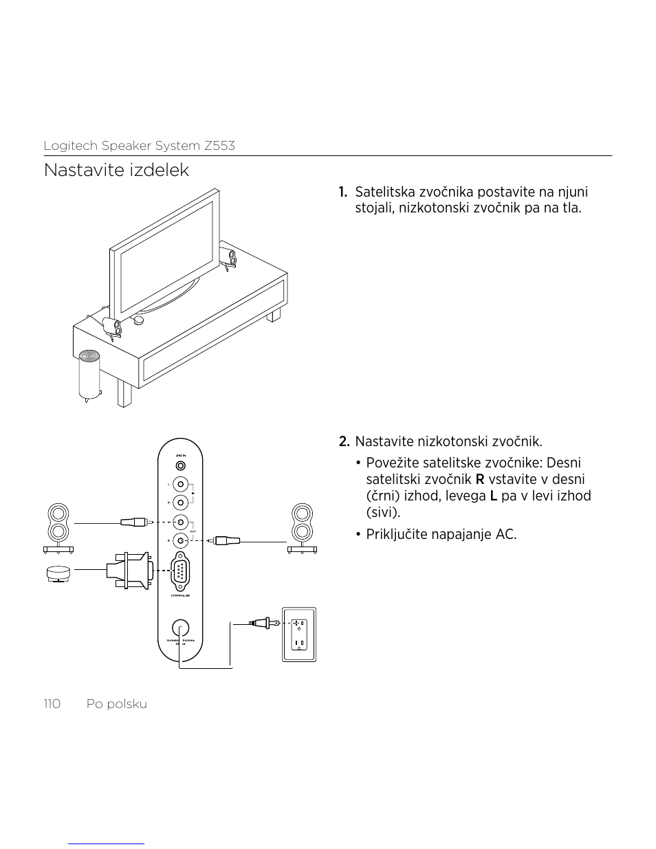 Nastavite izdelek | Logitech Z533 2.1 Speaker System with Subwoofer and Control Pod User Manual | Page 110 / 200