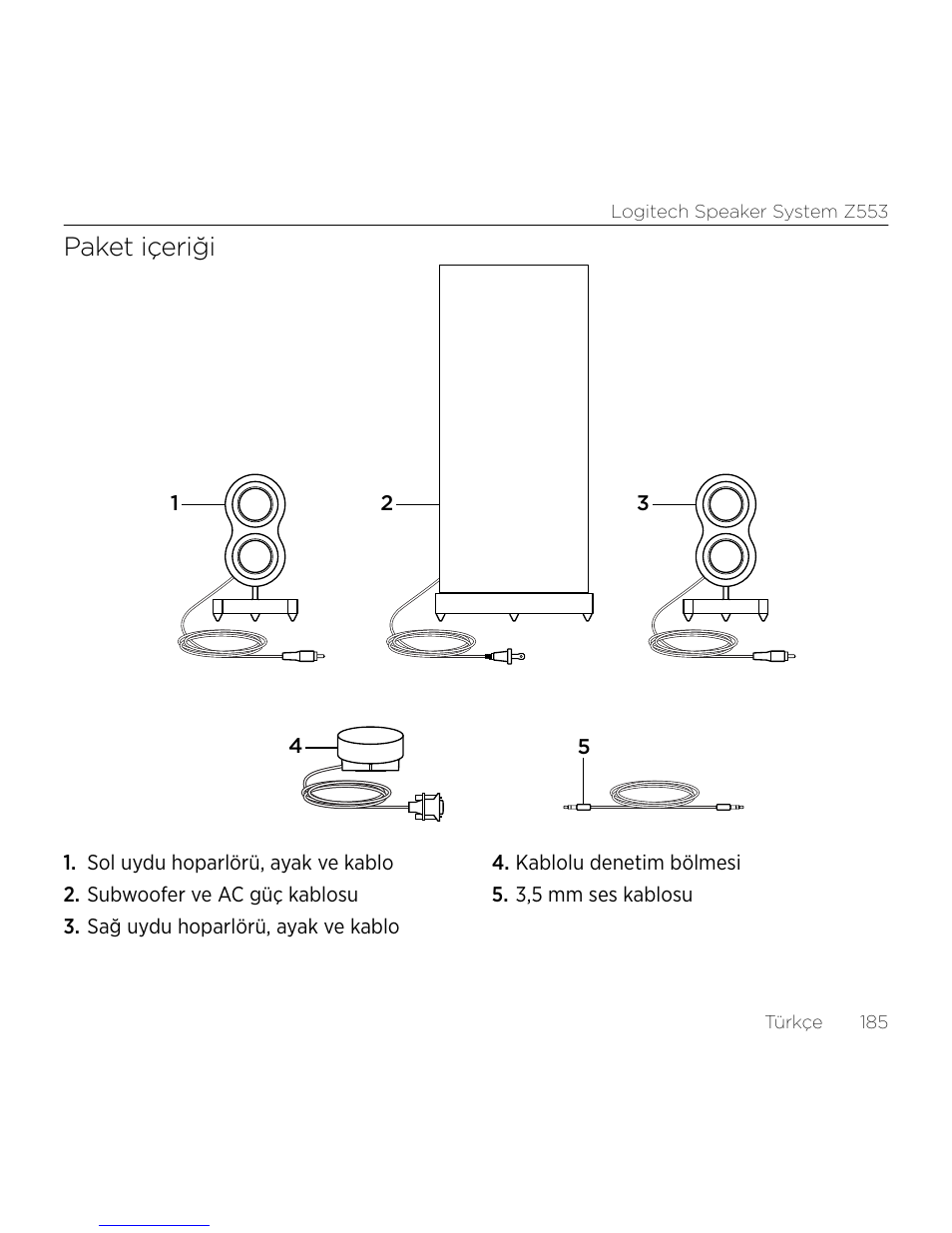 Paket içeriği | Logitech Z533 2.1 Speaker System with Subwoofer and Control Pod User Manual | Page 185 / 200