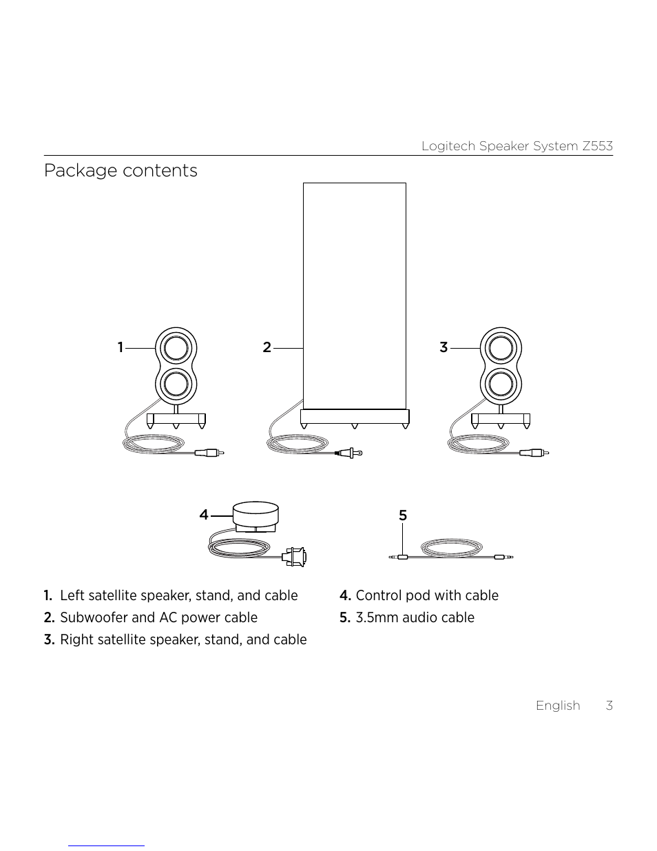 Package contents | Logitech Z533 2.1 Speaker System with Subwoofer and Control Pod User Manual | Page 3 / 200
