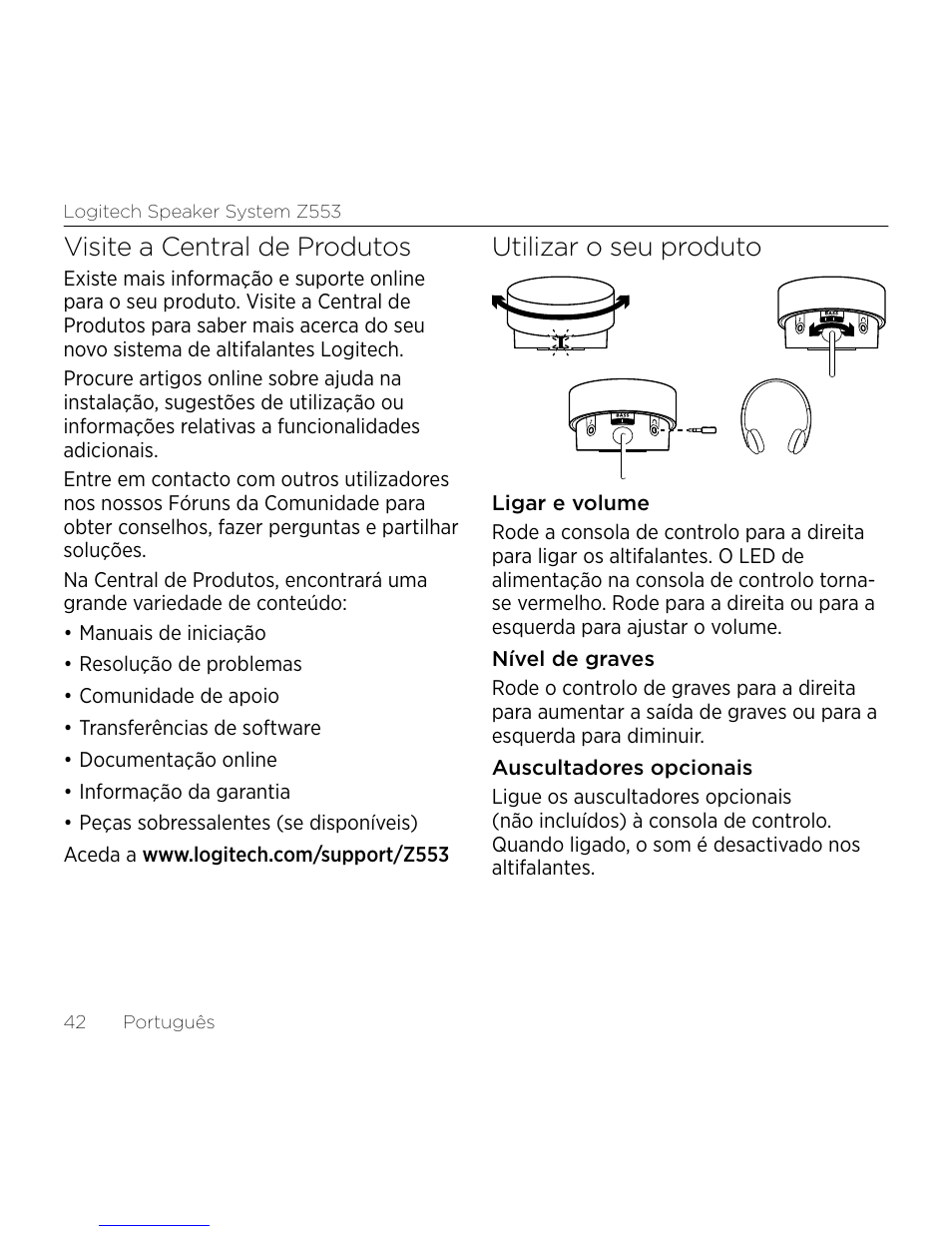 Visite a central de produtos, Utilizar o seu produto | Logitech Z533 2.1 Speaker System with Subwoofer and Control Pod User Manual | Page 42 / 200