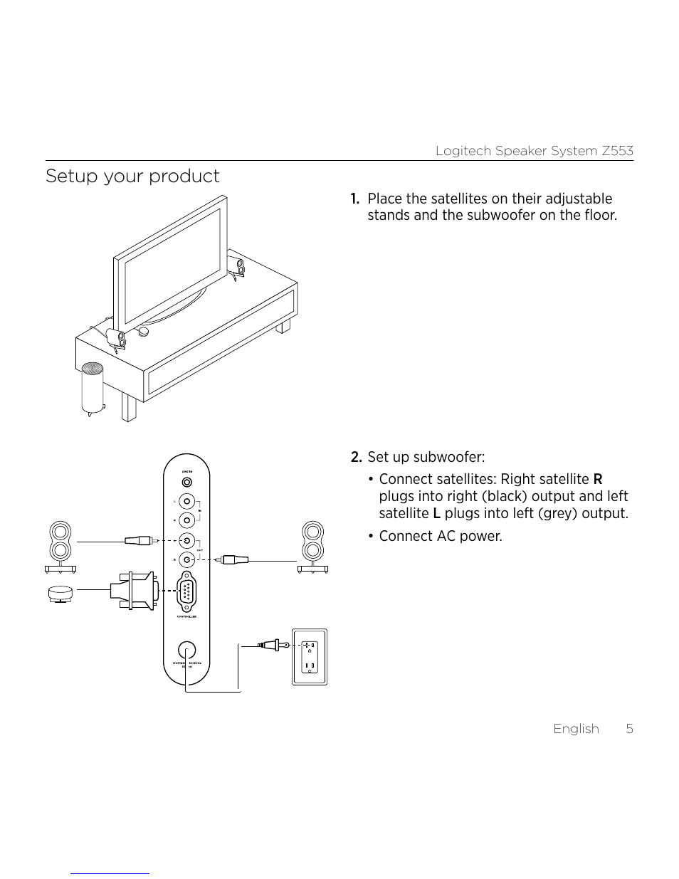 Setup your product | Logitech Z533 2.1 Speaker System with Subwoofer and Control Pod User Manual | Page 5 / 200