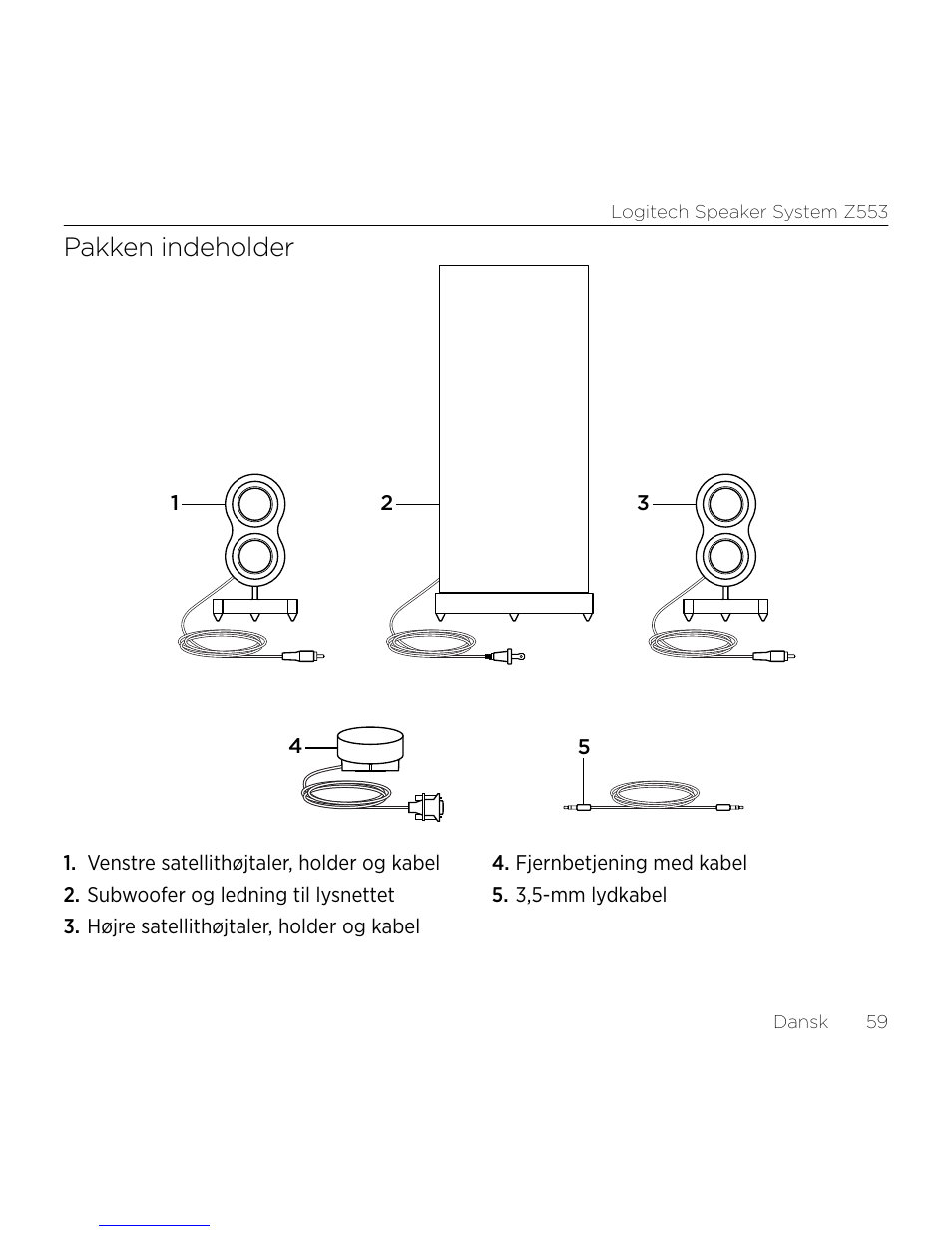 Pakken indeholder | Logitech Z533 2.1 Speaker System with Subwoofer and Control Pod User Manual | Page 59 / 200