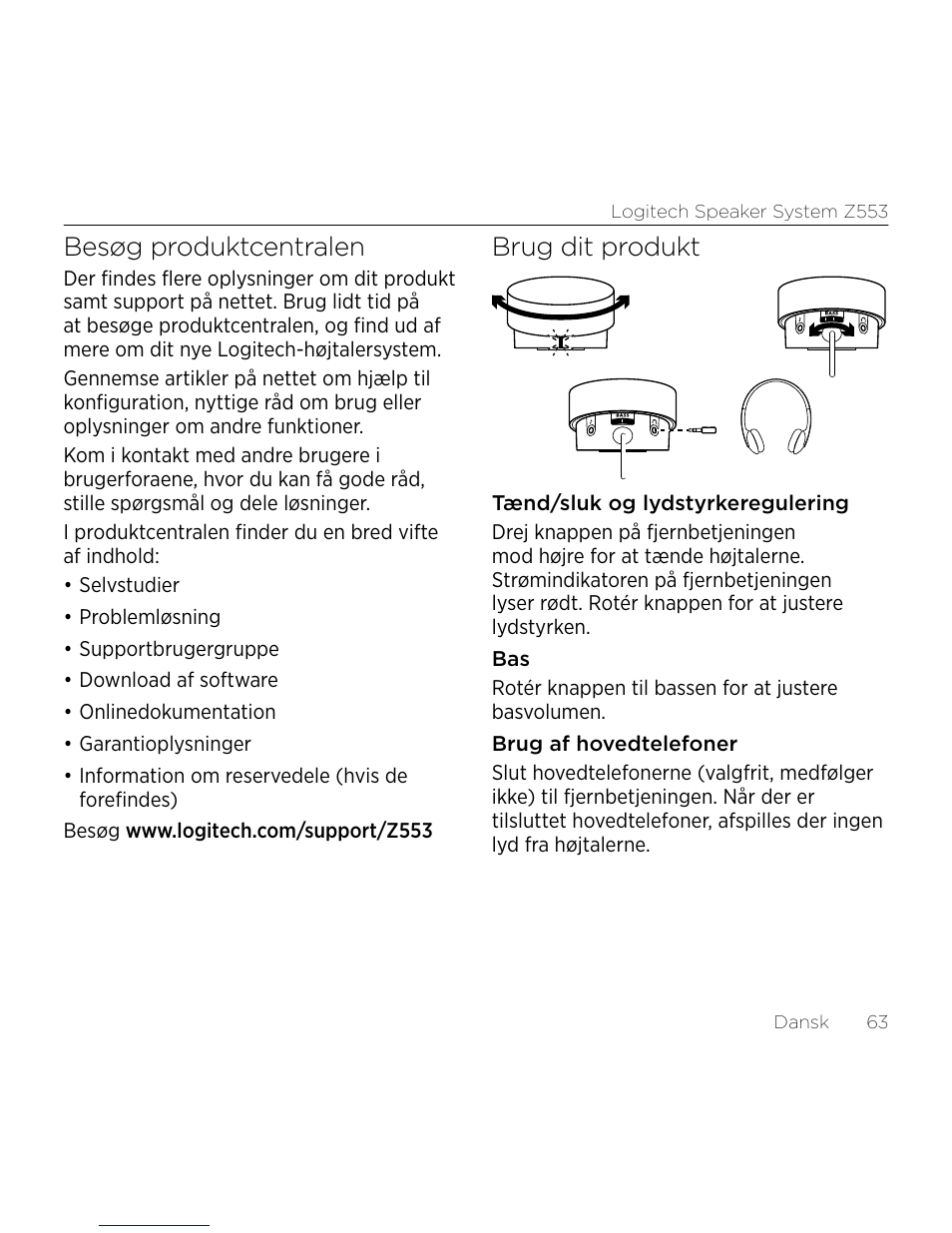 Besøg produktcentralen, Brug dit produkt | Logitech Z533 2.1 Speaker System with Subwoofer and Control Pod User Manual | Page 63 / 200