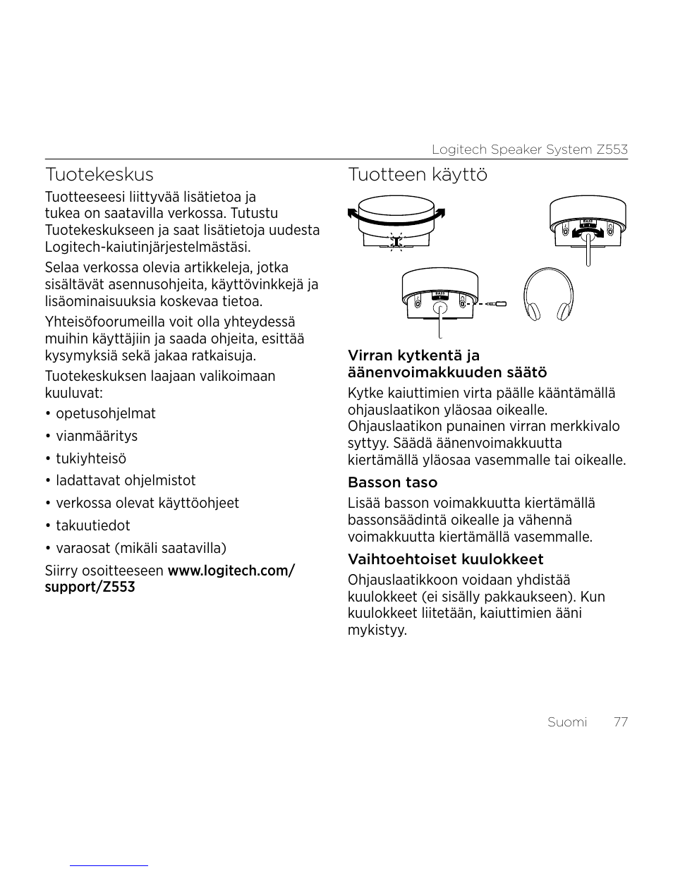 Tuotekeskus, Tuotteen käyttö | Logitech Z533 2.1 Speaker System with Subwoofer and Control Pod User Manual | Page 77 / 200