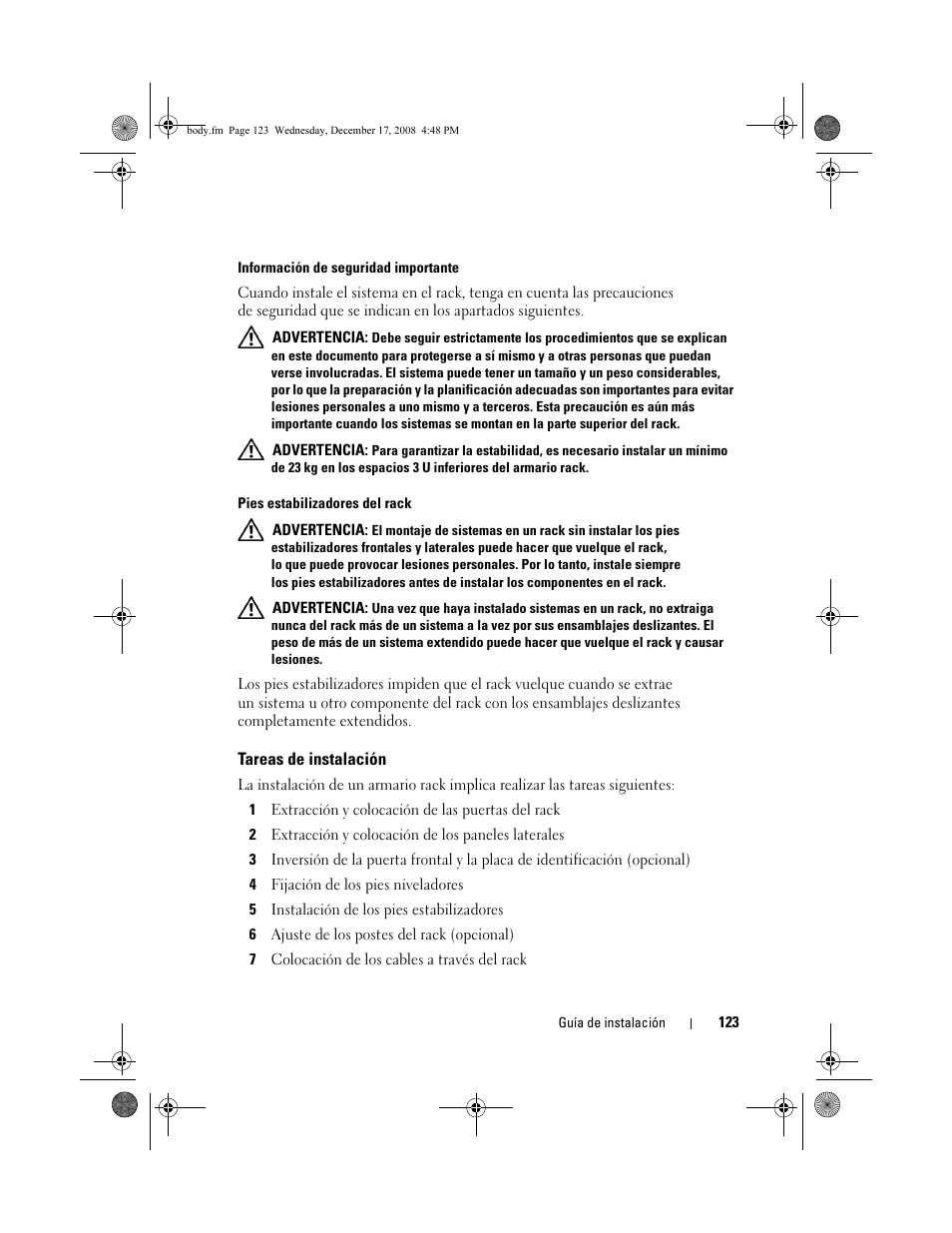 Tareas de instalación | Dell PowerEdge 2420 User Manual | Page 125 / 148