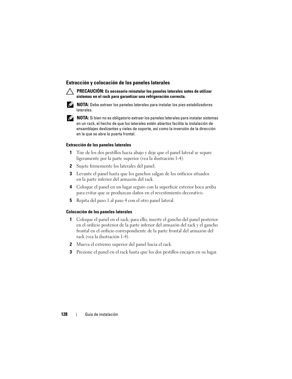 Extracción y colocación de los paneles laterales | Dell PowerEdge 2420 User Manual | Page 130 / 148