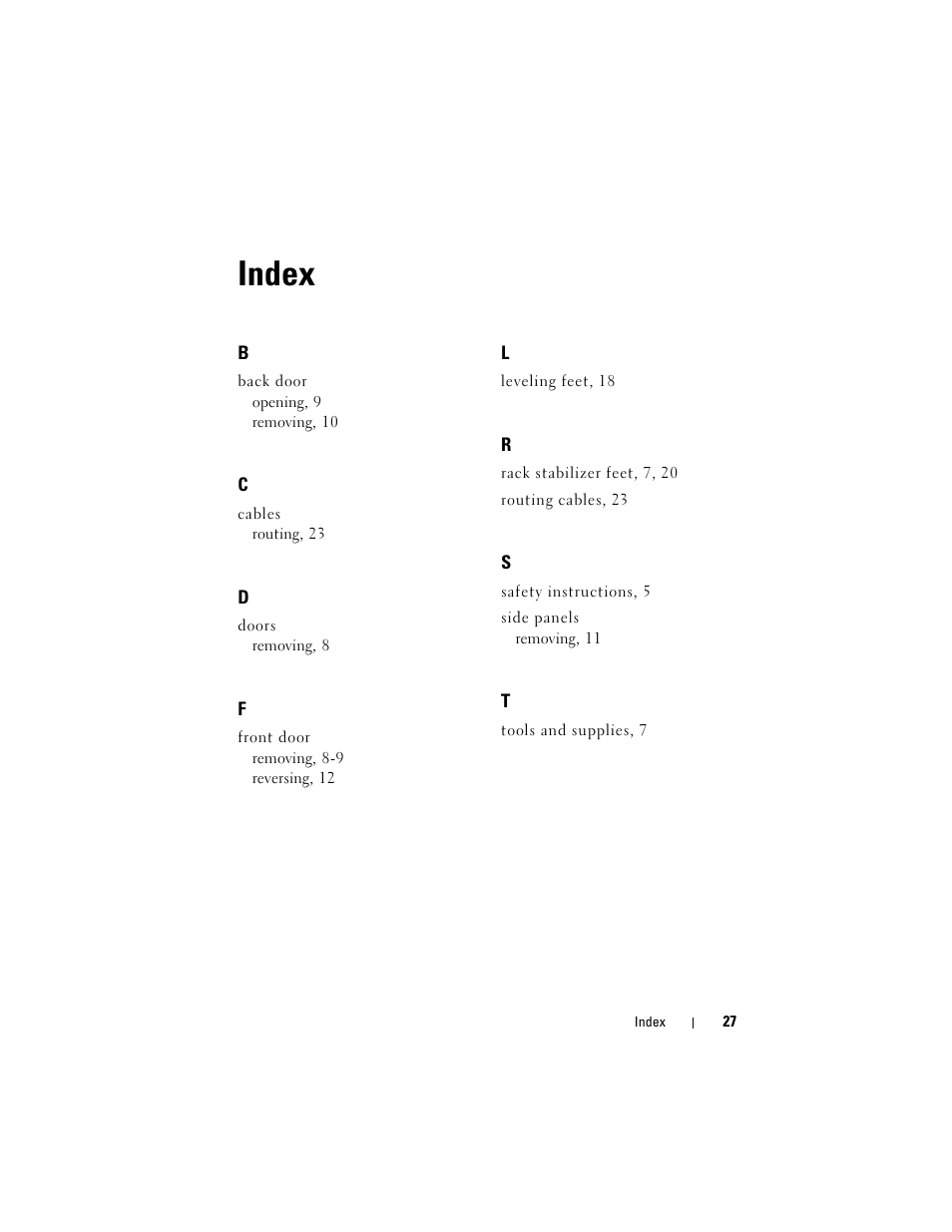 Index | Dell PowerEdge 2420 User Manual | Page 29 / 148