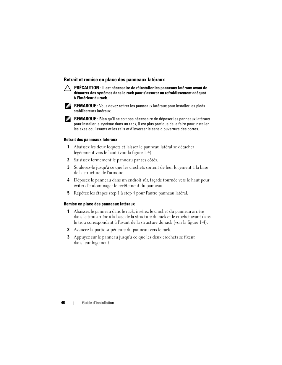 Retrait et remise en place des panneaux latéraux | Dell PowerEdge 2420 User Manual | Page 42 / 148