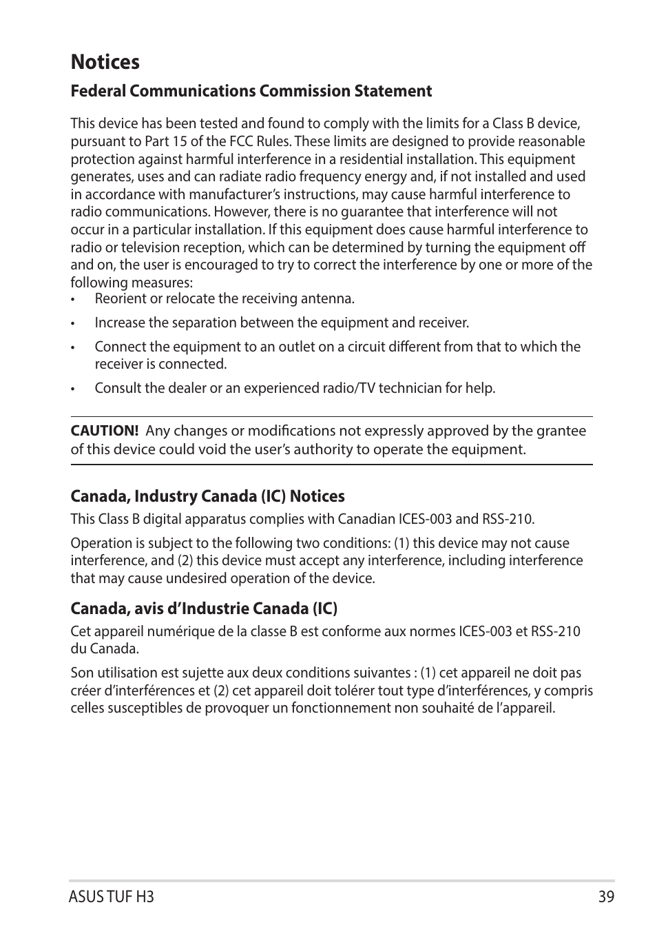 Notices | Asus TUF Gaming H3 Gaming Headset (Gunmetal) User Manual | Page 39 / 45