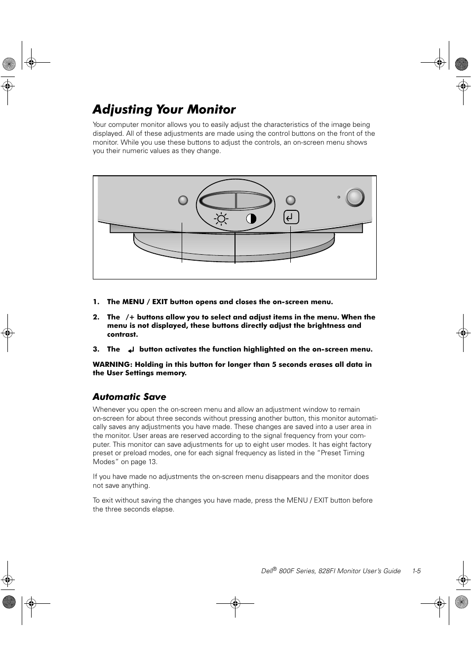 Adjusting your monitor | Dell 800F User Manual | Page 11 / 32