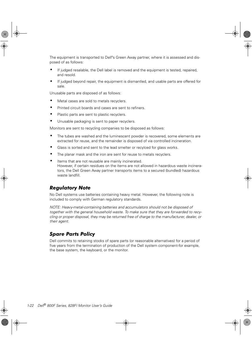 Spare parts policy | Dell 800F User Manual | Page 28 / 32