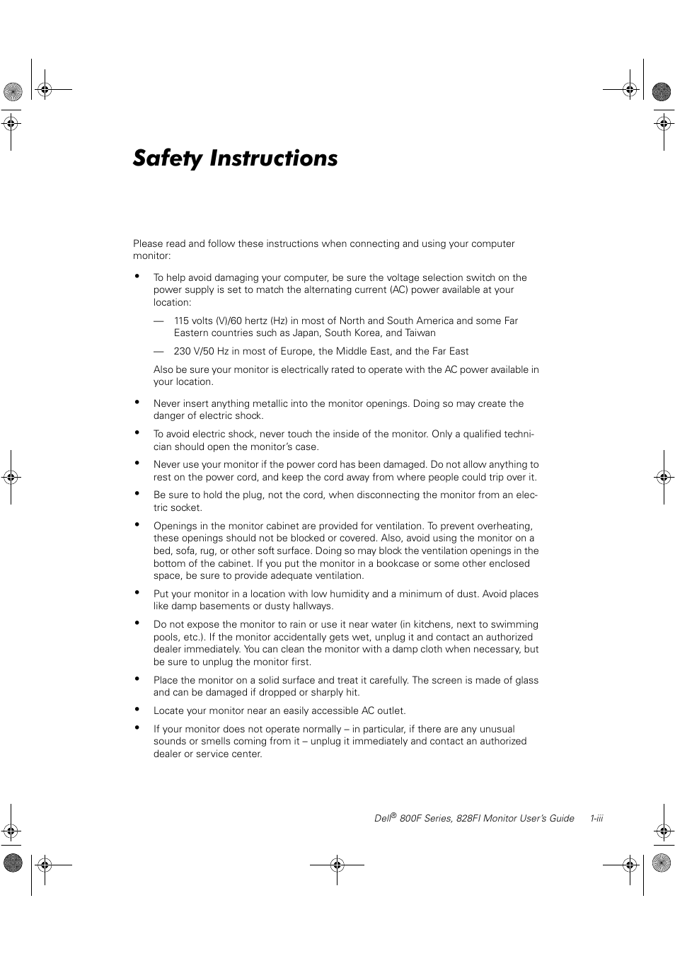 Safety instructions | Dell 800F User Manual | Page 3 / 32