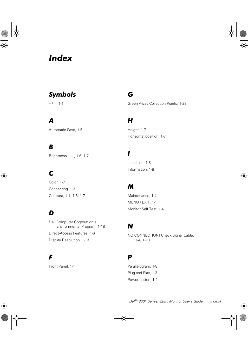 Index, Symbols | Dell 800F User Manual | Page 31 / 32