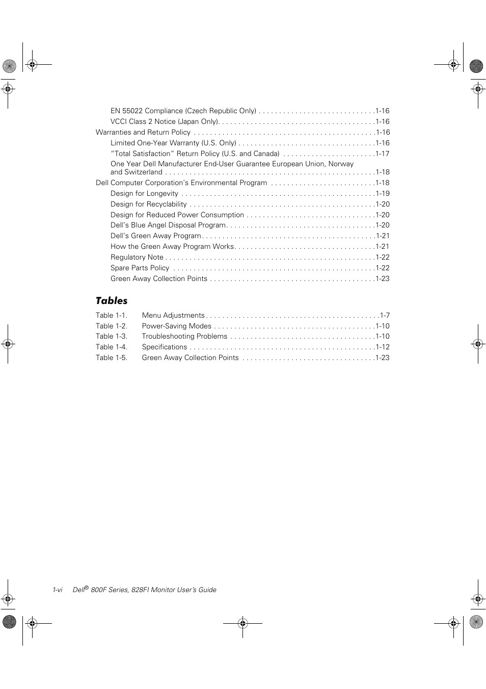 Tables | Dell 800F User Manual | Page 6 / 32