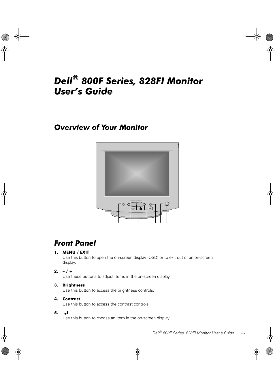 Dell, Overview of your monitor front panel | Dell 800F User Manual | Page 7 / 32