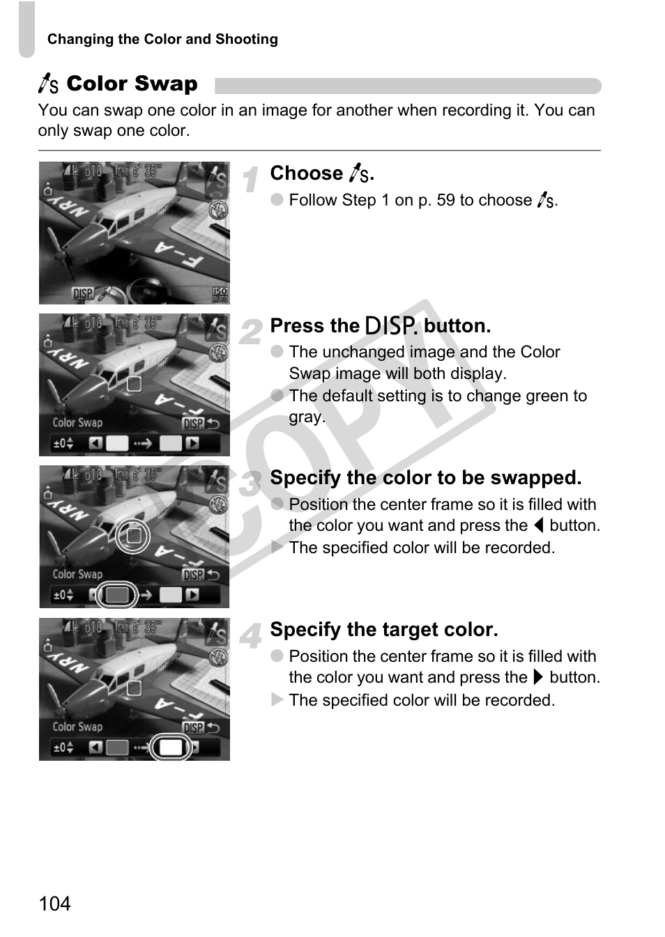 R swap (p. 104), Co py | Canon POWERSHOT SX201S User Manual | Page 104 / 180