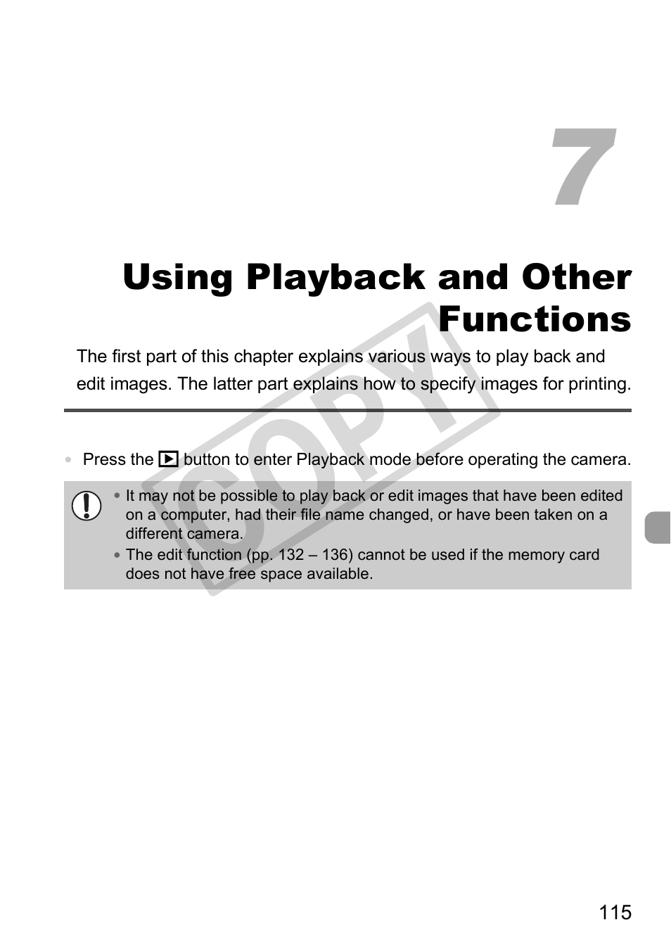 Using playback and other, Functions, Co py | Canon POWERSHOT SX201S User Manual | Page 115 / 180