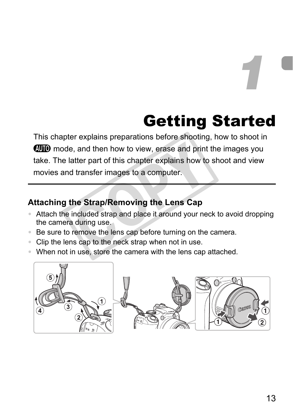 Getting started, Co py | Canon POWERSHOT SX201S User Manual | Page 13 / 180
