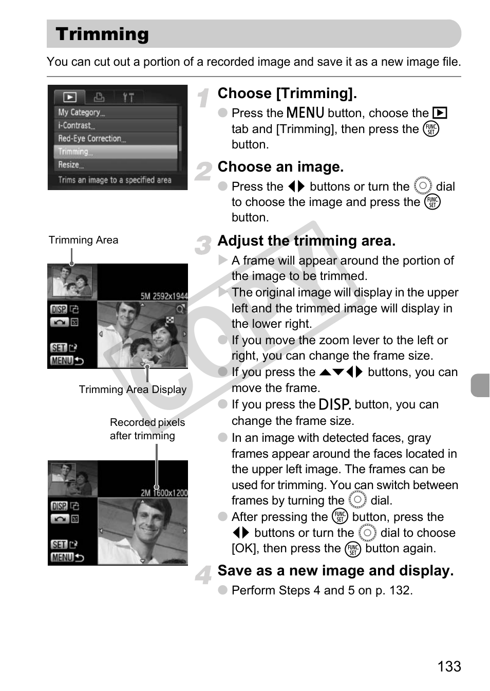 Trimming, Co py | Canon POWERSHOT SX201S User Manual | Page 133 / 180