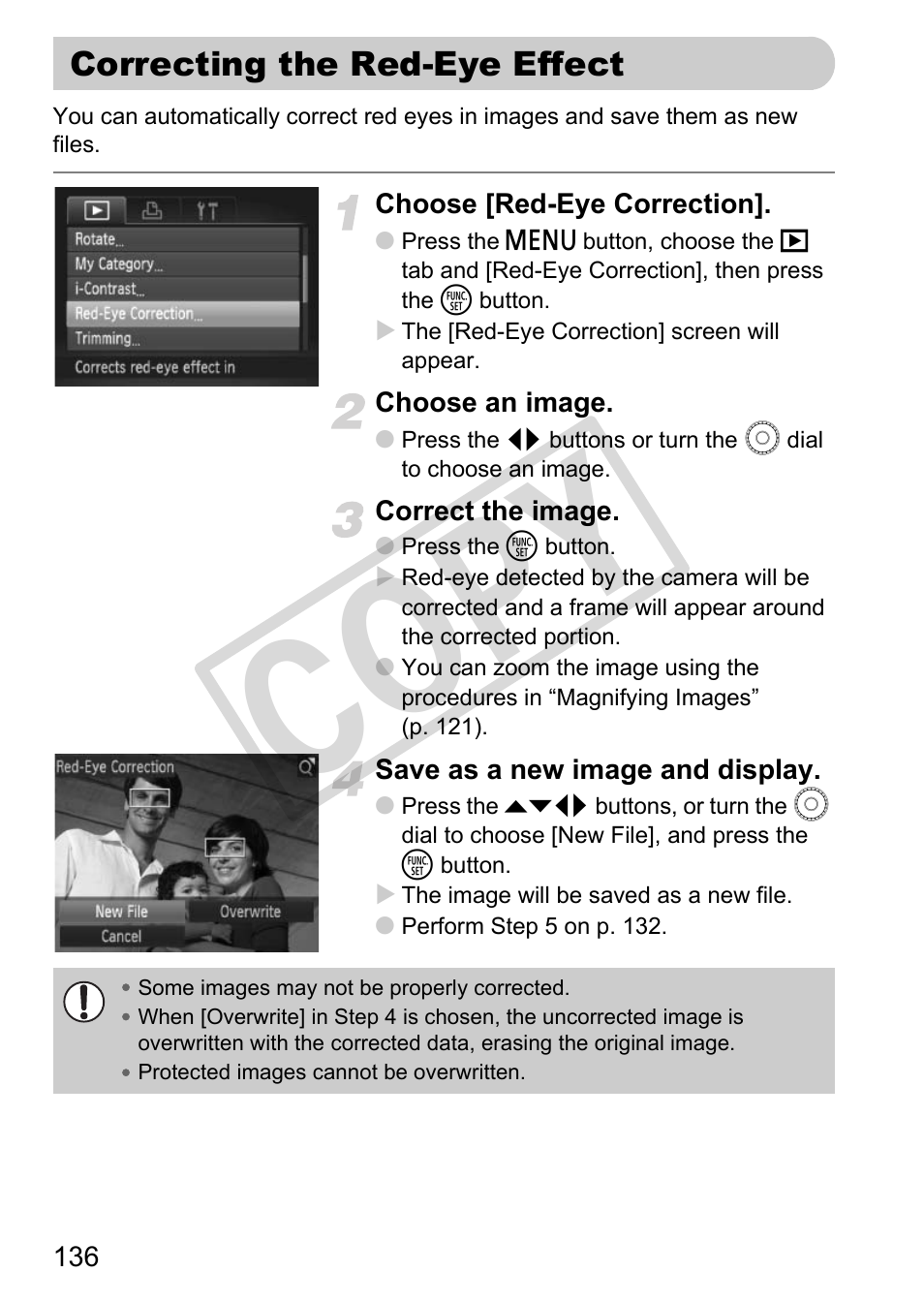 Correcting the red-eye effect, C o py | Canon POWERSHOT SX201S User Manual | Page 136 / 180