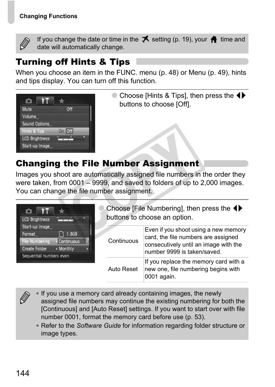 Number (p. 144), Co py | Canon POWERSHOT SX201S User Manual | Page 144 / 180