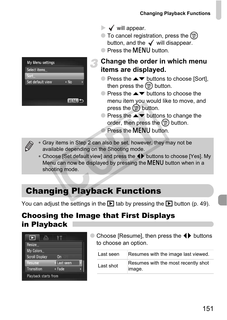 Changing playback functions, Co py | Canon POWERSHOT SX201S User Manual | Page 151 / 180