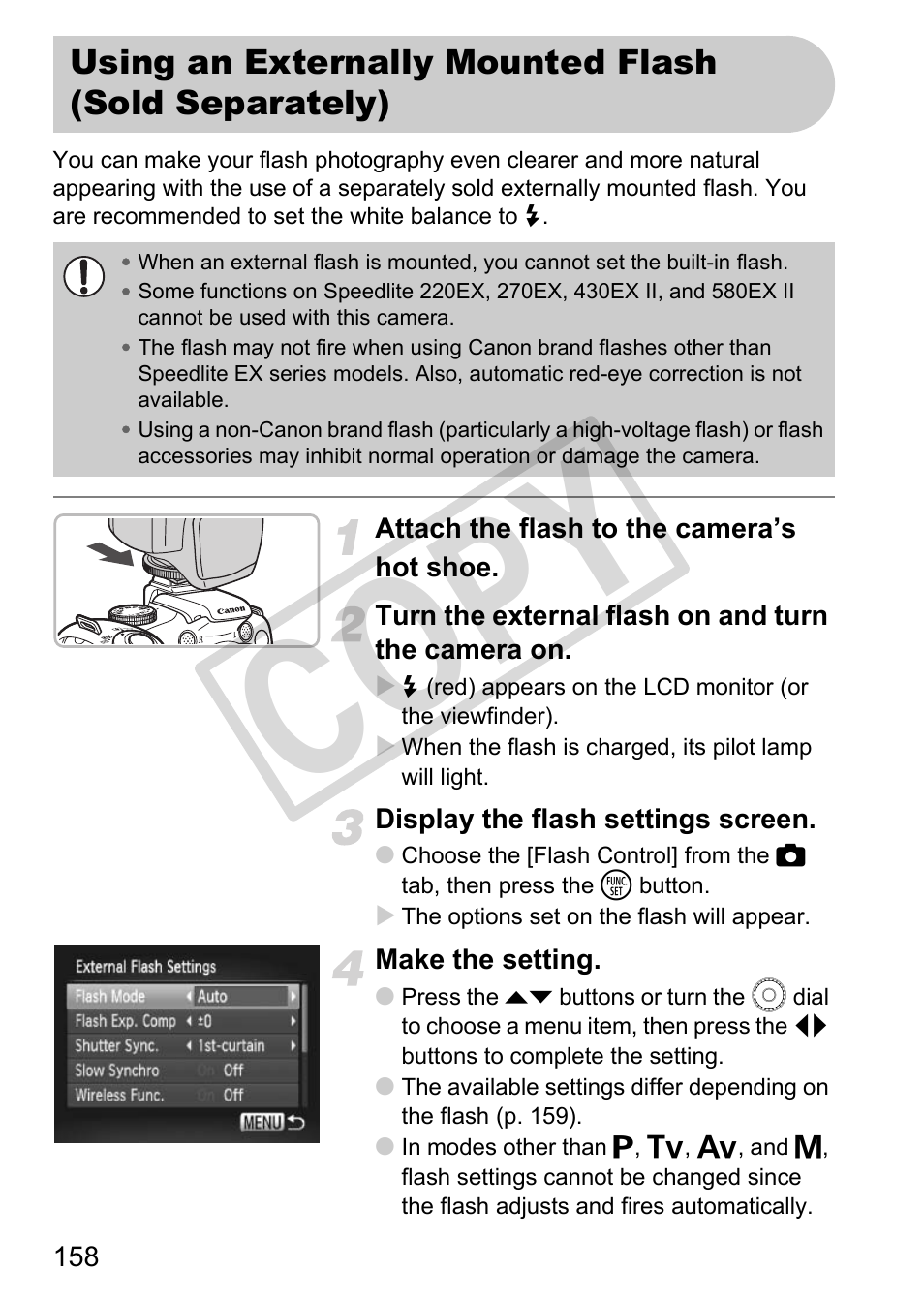 Hot shoe (p. 158), Co py | Canon POWERSHOT SX201S User Manual | Page 158 / 180