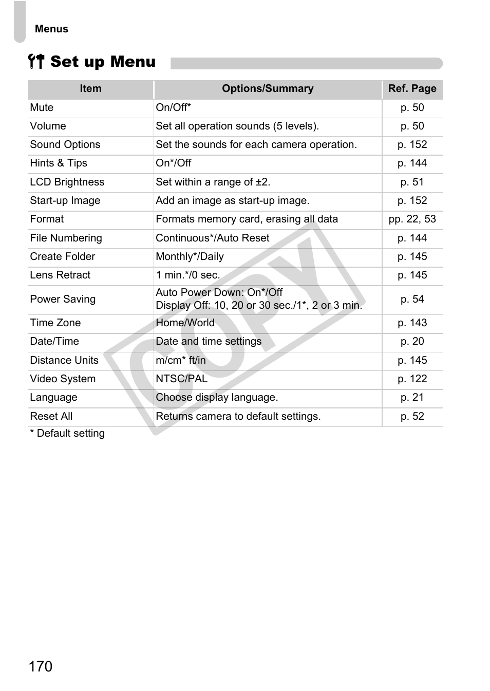 Co py, 3 set up menu | Canon POWERSHOT SX201S User Manual | Page 170 / 180