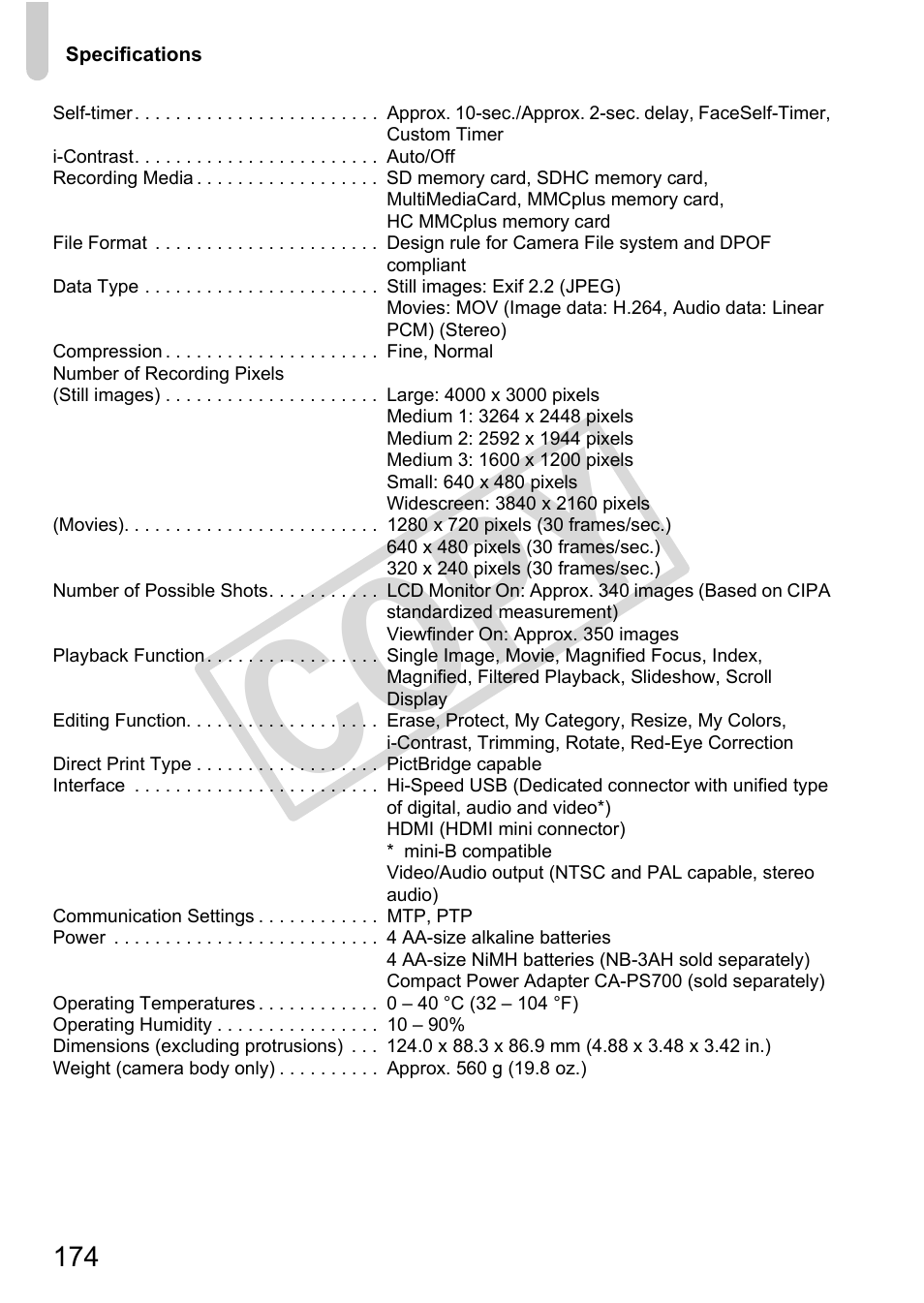 Co py | Canon POWERSHOT SX201S User Manual | Page 174 / 180