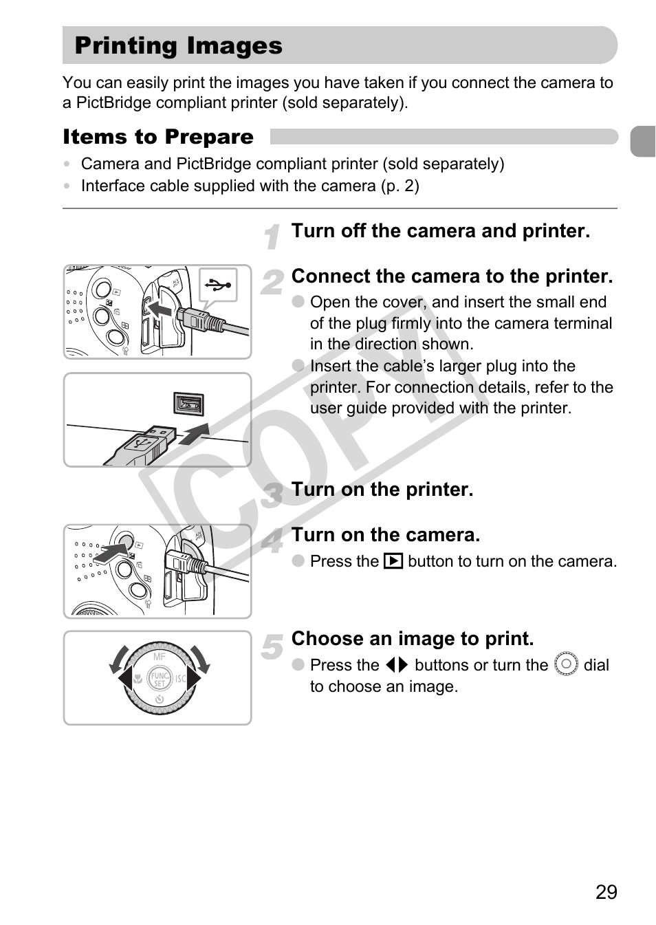 Printing images, Co py | Canon POWERSHOT SX201S User Manual | Page 29 / 180