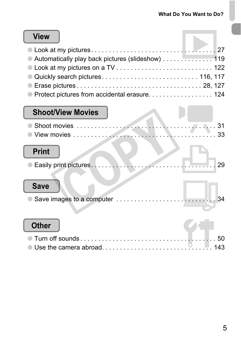 Co py | Canon POWERSHOT SX201S User Manual | Page 5 / 180