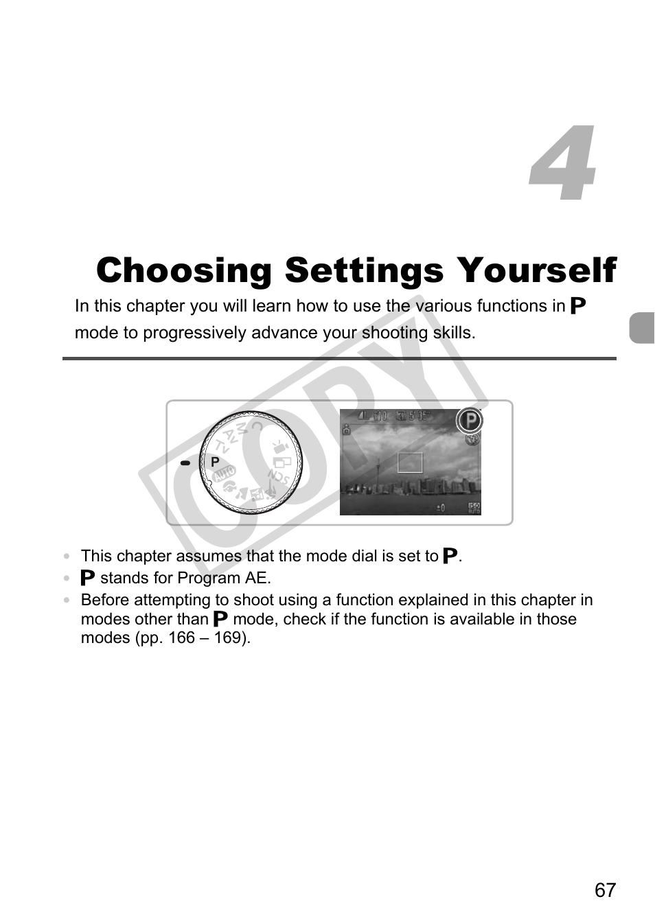 Choosing settings, Yourself, Co py | Canon POWERSHOT SX201S User Manual | Page 67 / 180