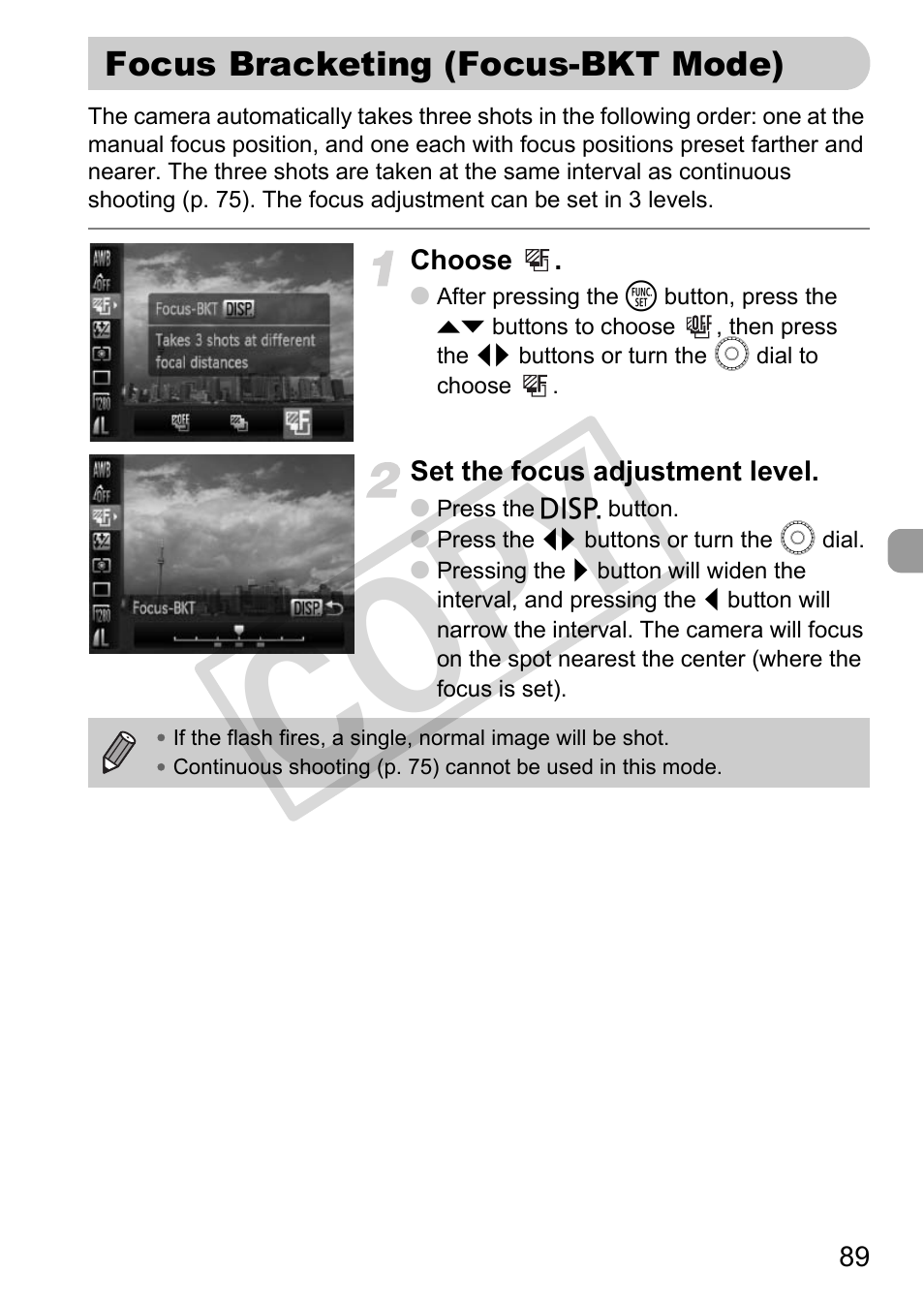 Focus bracketing (focus-bkt mode), Cketing (p. 89), Co py | Canon POWERSHOT SX201S User Manual | Page 89 / 180