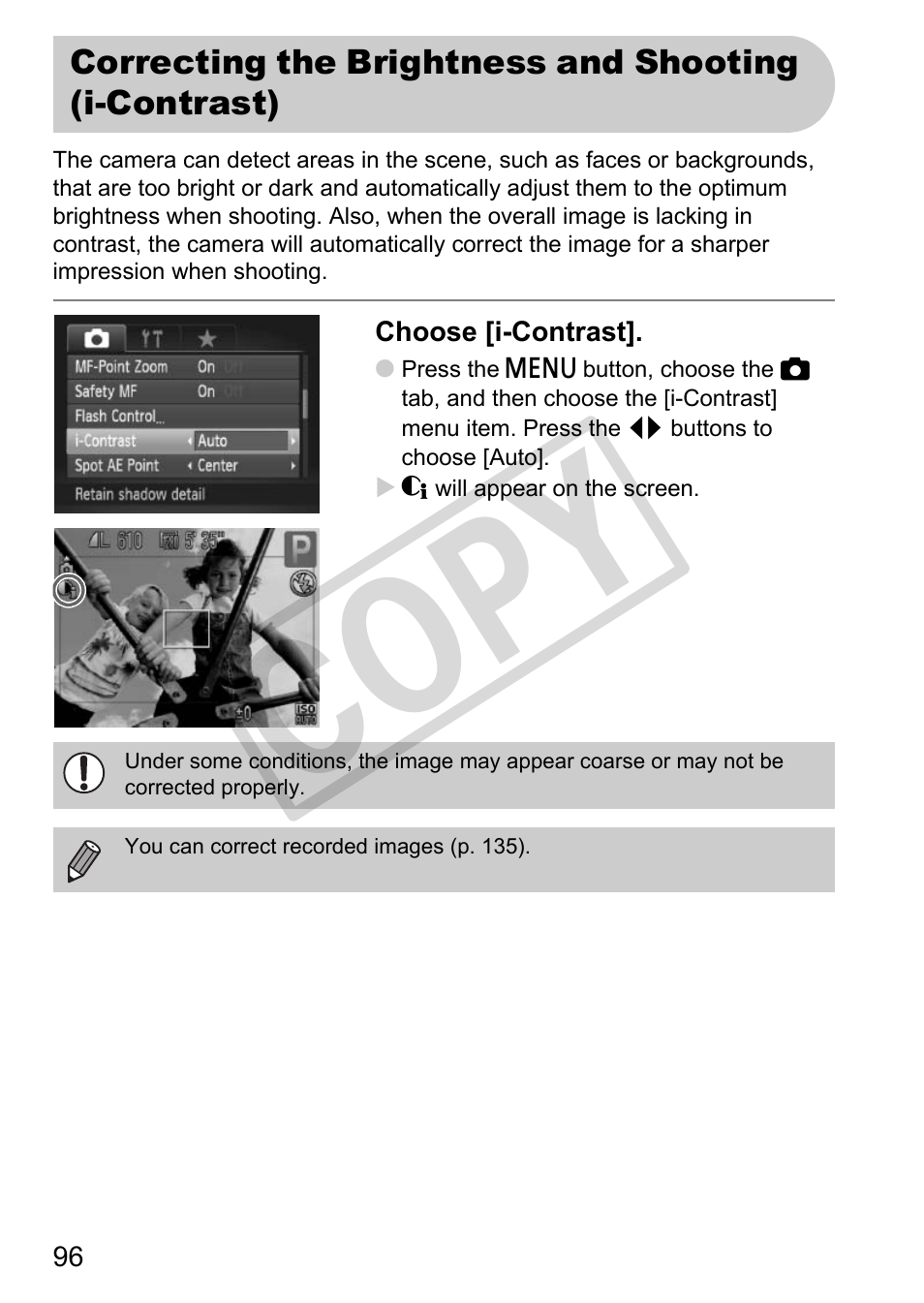 I-contrast (p. 96), Co py | Canon POWERSHOT SX201S User Manual | Page 96 / 180