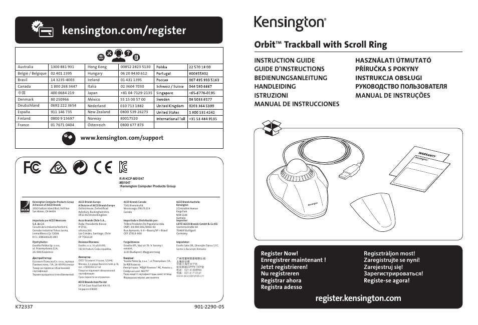 Kensington Orbit Trackball with Scroll Ring (White, Sustainable Packaging) User Manual | 13 pages