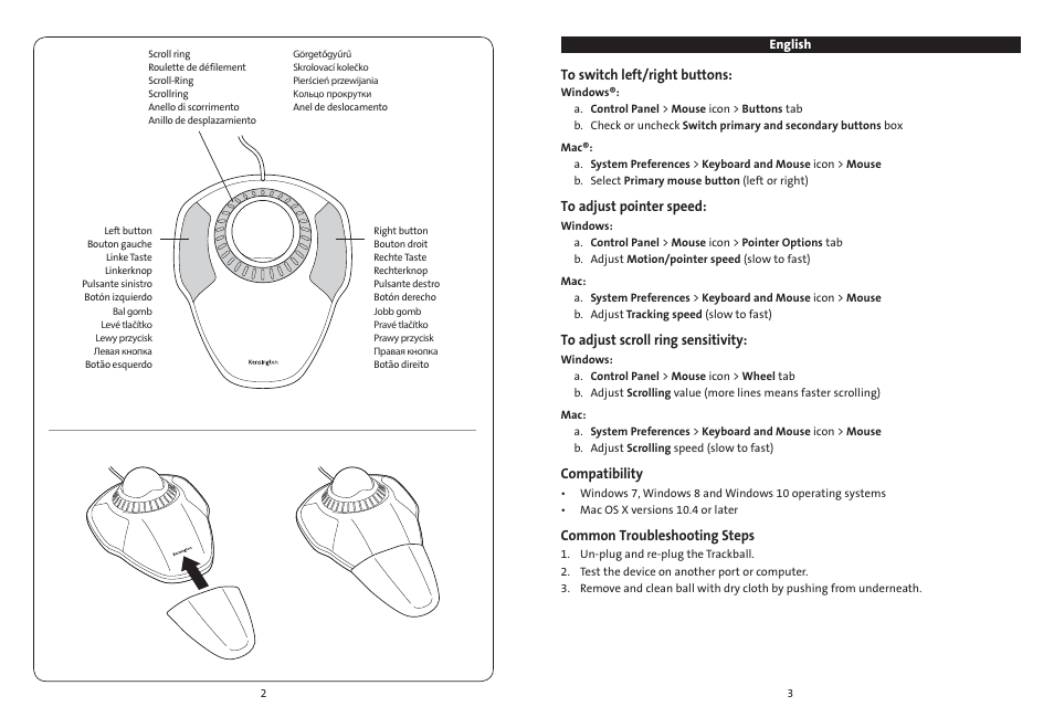 Kensington Orbit Trackball with Scroll Ring (White, Sustainable Packaging) User Manual | Page 2 / 13