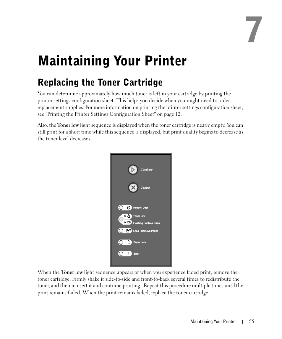 Maintaining your printer, Replacing the toner cartridge | Dell 1710n User Manual | Page 55 / 108