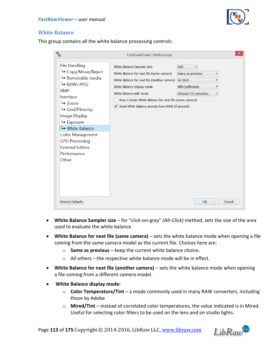 White balance | FastRawViewer Software 2.0 (Download) User Manual | Page 113 / 175