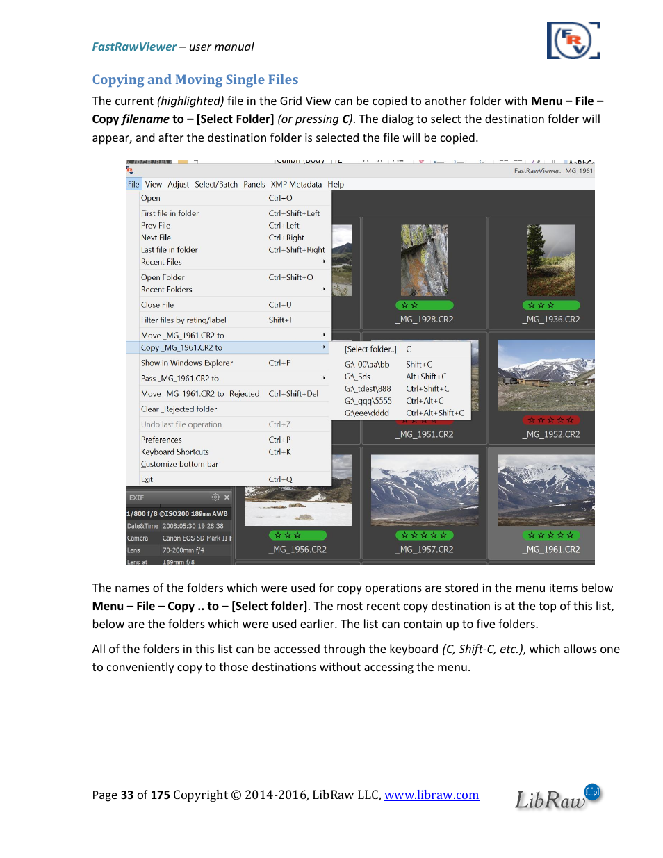 Copying and moving single files | FastRawViewer Software 2.0 (Download) User Manual | Page 33 / 175