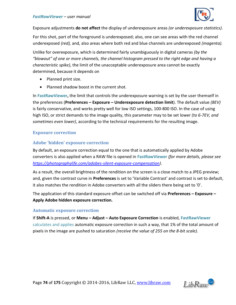 Exposure correction | FastRawViewer Software 2.0 (Download) User Manual | Page 74 / 175