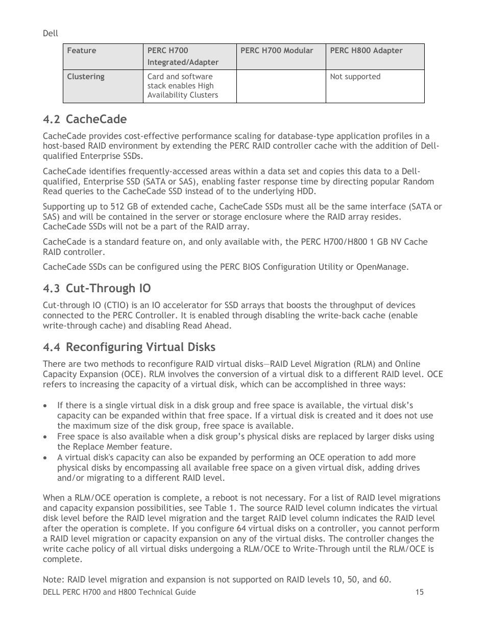 Cachecade, Cut-through io, Reconfiguring virtual disks | Dell POWEREDGE RADI H800 User Manual | Page 15 / 29