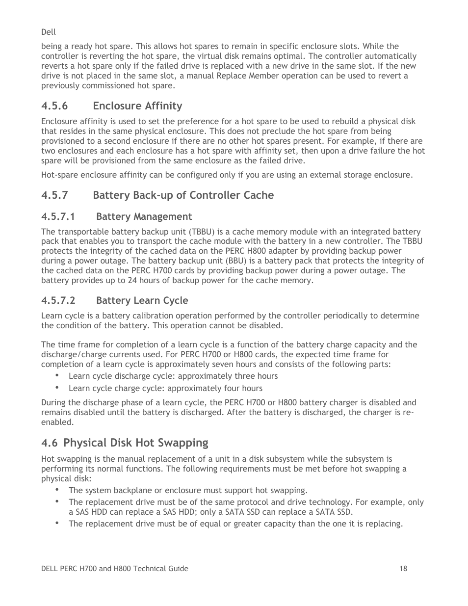 Enclosure affinity, Battery back-up of controller cache, Physical disk hot swapping | Dell POWEREDGE RADI H800 User Manual | Page 18 / 29