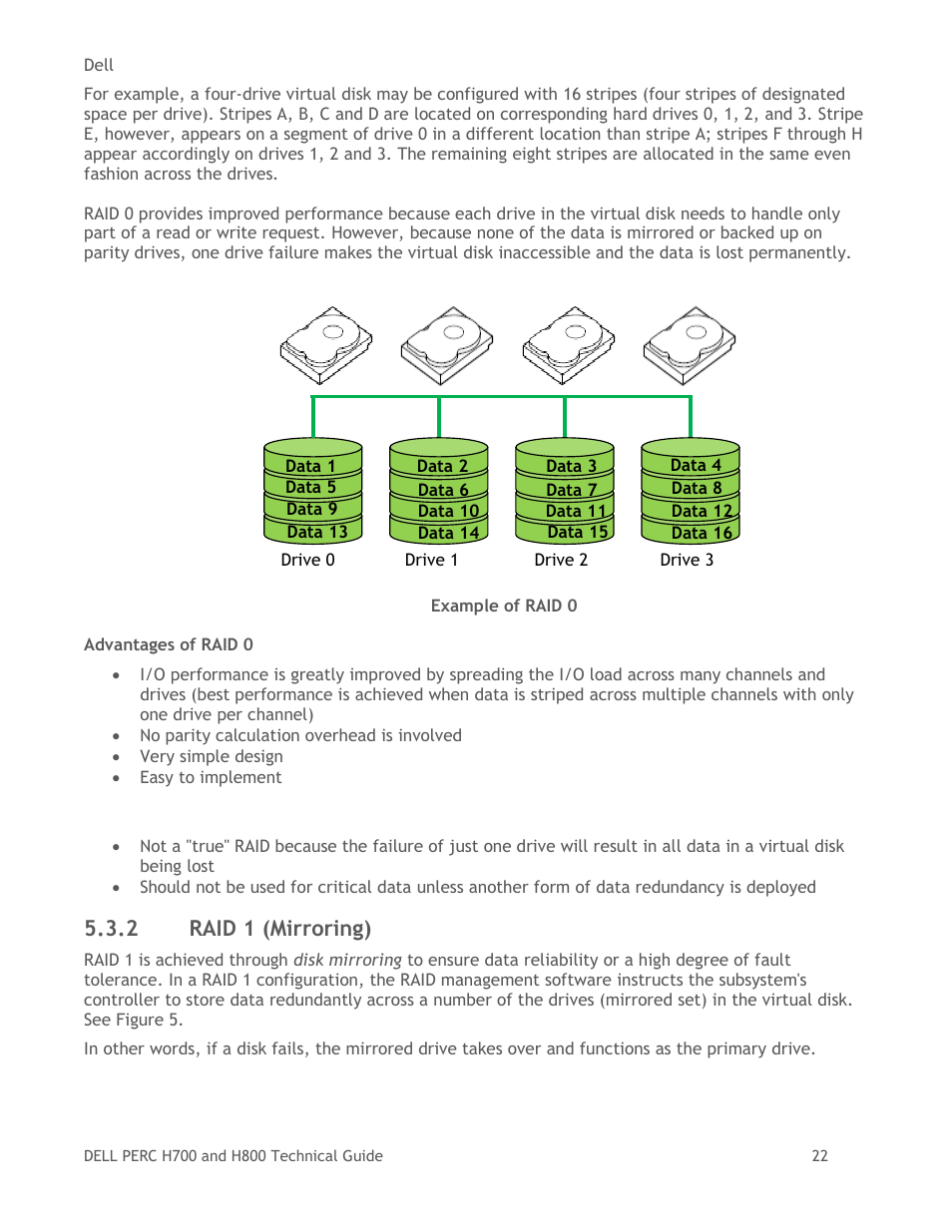 Raid 1 (mirroring), Figure 4, Example of raid 0 | 2 raid 1 (mirroring) | Dell POWEREDGE RADI H800 User Manual | Page 22 / 29