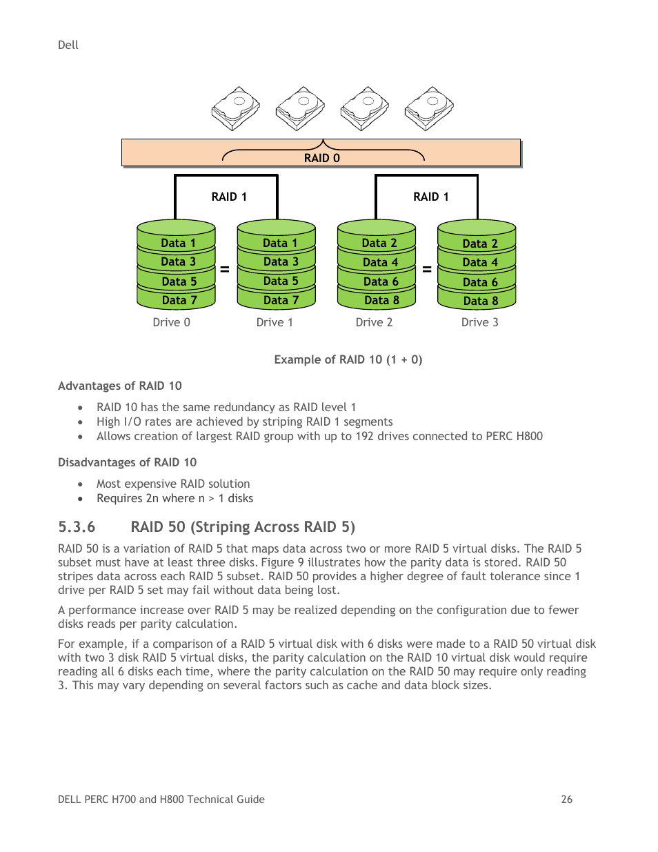 Raid 50 (striping across raid 5), Figure 8, Example of raid 10 (1 + 0) | Dell POWEREDGE RADI H800 User Manual | Page 26 / 29