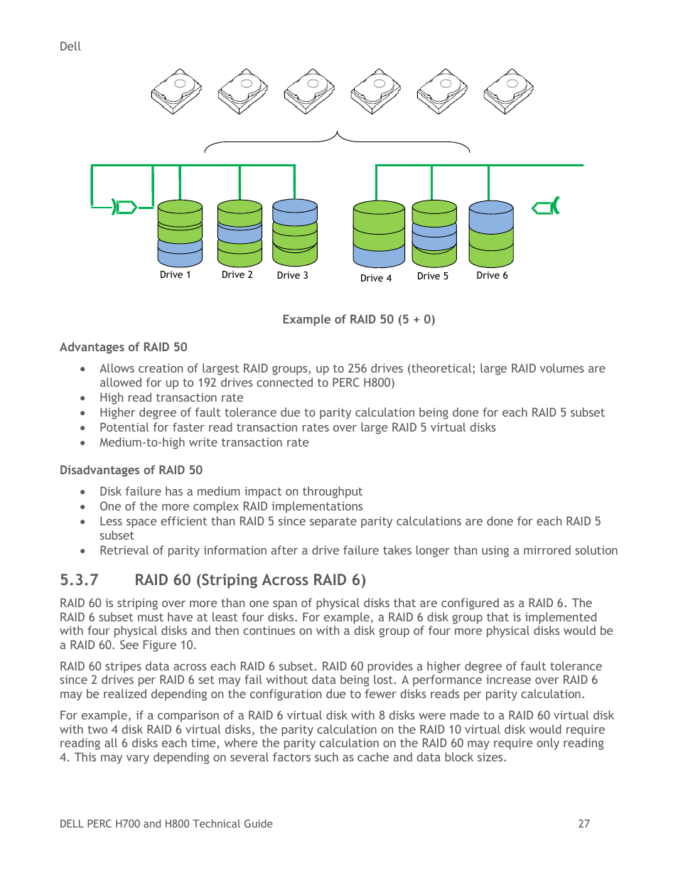 Raid 60 (striping across raid 6), Figure 9, Example of raid 50 (5 + 0) | 7 raid 60 (striping across raid 6) | Dell POWEREDGE RADI H800 User Manual | Page 27 / 29