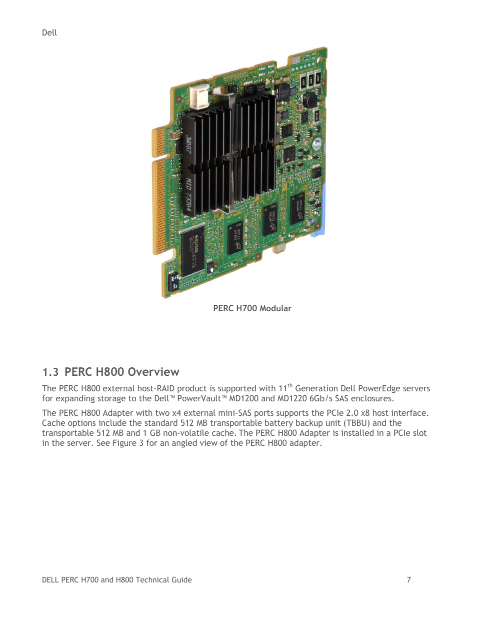 Perc h800 model overview, Figure 2, Perc h700 modular | Perc h800 overview | Dell POWEREDGE RADI H800 User Manual | Page 7 / 29